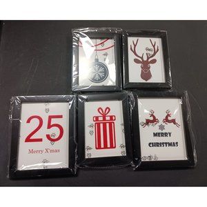 Set of 5 Black Framed Minimalistic Christmas Pictures NEW